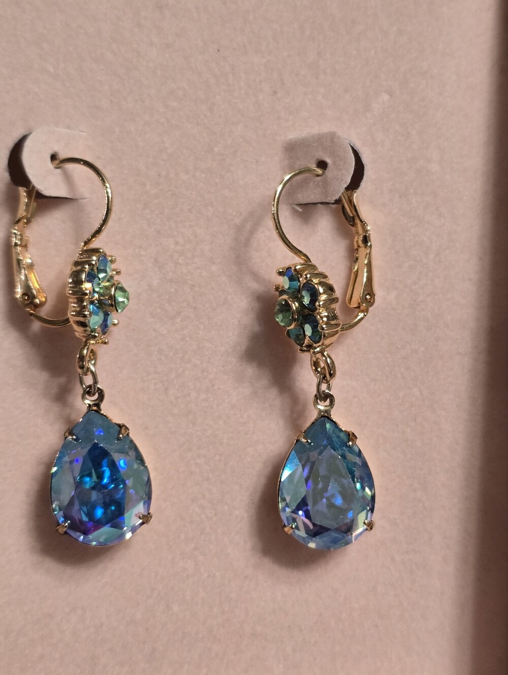 Kirks Folly Gold-Tone Blue Green Floral Aurora Crystal Teardrop Dangle Earrings - Picture 4 of 9